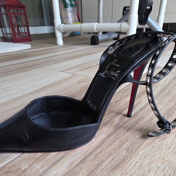 Christian Louboutin Pumpaclou 100 Black Leather Ankle Strap Pumps Eur. 38.5 - Picture 9 of 12